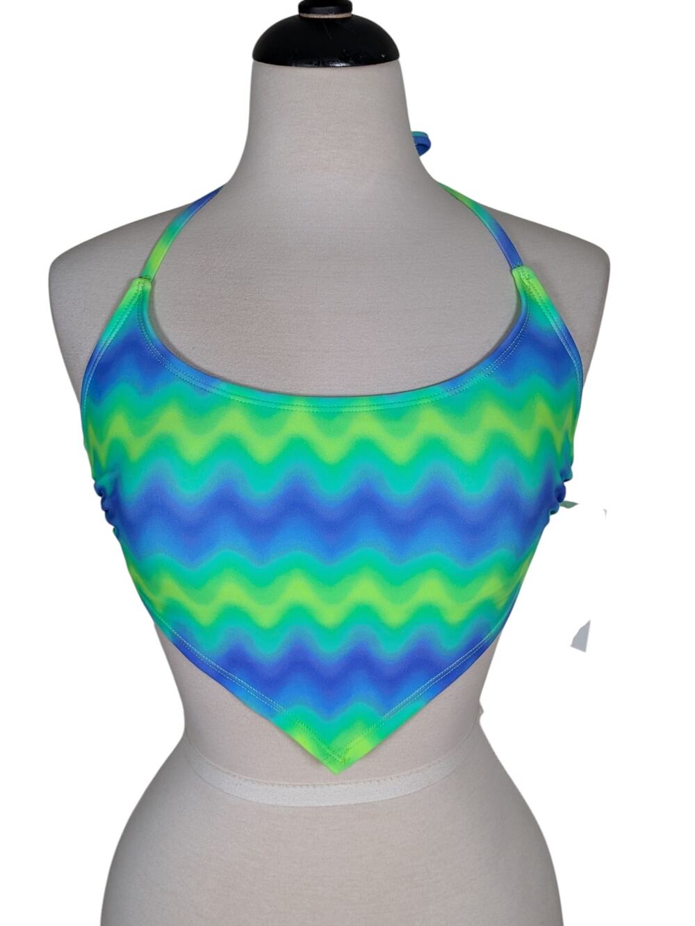 New California Sunshine Size Med Scoop Neck Hankerchief Halter Bikini Swim Top